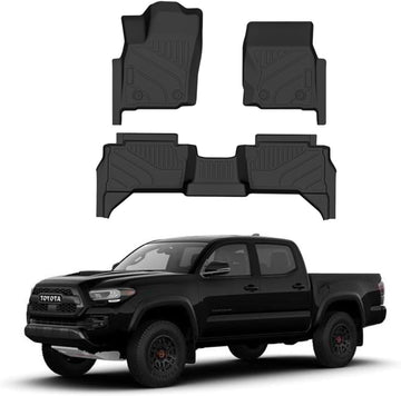 ELEMENTSHIELD Floor Mats for 2024-2025 Toyota Tacoma (Does Not Fit Tacoma Hybrid) TPE Rubber Floor Liners 1st & 2nd Row Full Set, Black.Only Fit 2024-2025 Toyota Tacoma.(Not Fit Tacoma Hybrid
