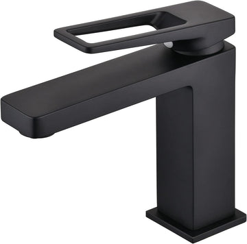 Modern Bathroom Faucet Matte Black Single Hole Bathroom Sink Faucet, Single Handle Vanity Mixer Taps, Solid Brass SHUNLI