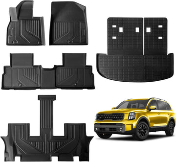 JUZISHU Floor Mats for Kia Telluride 7 Seater 2020-2025 Full Set All Weather Telluride Floor Mats for Kia Telluride Accessories 2025-2020 TPE Back Seat Cover Protector