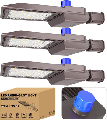 LED Parking Lot Light 200W, LED Shoebox Light 28000LM 5000K AC100-347V, IP65 Waterproof Dusk to Dawn Parking Lot Light with Slip Fitter, Outdoor Street Light for Parking Lot Sports Stadium