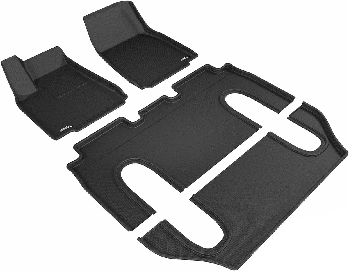 3D MAXpider Complete Set Custom Fit All-Weather Floor Mat for Select Tesla Model X Models - Kagu Rubber (Black)