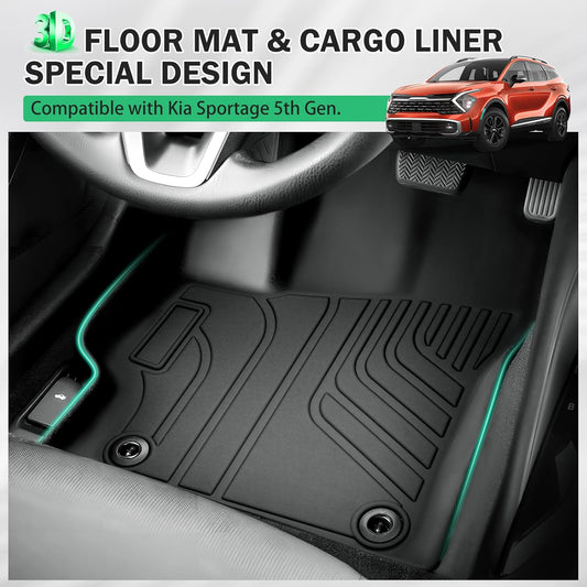 All Weather Floor Mats & Cargo Liner for Kia Sportage 2023-2025 2026(No Hybrid Models), Custom Fit 1st & 2nd Row with Trunk Mat Liner Back Seat Cover Protector Full Set for Sportage Accessories Heavy