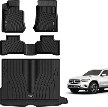 3W Floor Mats and Cargo Liner Compatible for Benz GLC 2016-2022 TPE All Weather Anti-Slip Odorless Custom Fit Floor Liner and Cargo Mats 1st 2nd Rows Car Mats and Trunk Liner Black 10+Years Lifespan