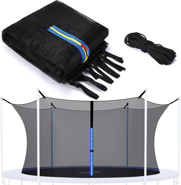 TOBWOLF 14FT Trampoline Replacement Safety Net, (Net Only Poles Not Included) Trampoline Enclosure Net for 6 Straight Poles Frame Trampolines, Breathable Round Trampoline Net with Adjustable Straps