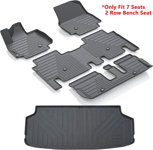AltraVos Floor Mats & Trunk Mat for 2024 KIA EV9 7-Seats Version(2 Row Bench Seat), 1st & 2nd & 3rd Rows Full Set with Cargo Liners,TPE All Weather Protection Car Floor Liners-Black