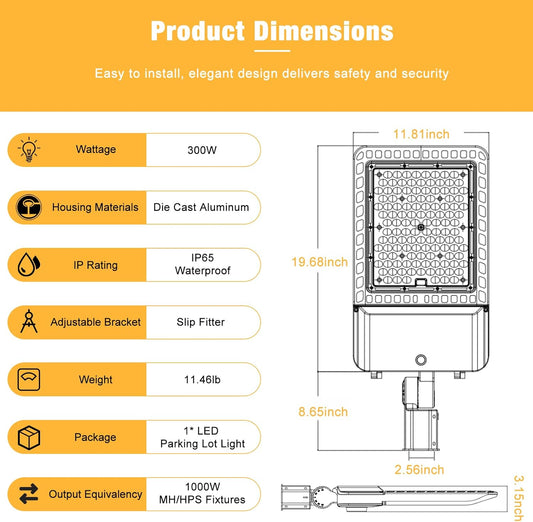 LED Parking Lot Light 200W, LED Shoebox Light 28000LM 5000K AC100-347V, IP65 Waterproof Dusk to Dawn Parking Lot Light with Slip Fitter, Outdoor Street Light for Parking Lot Sports Stadium