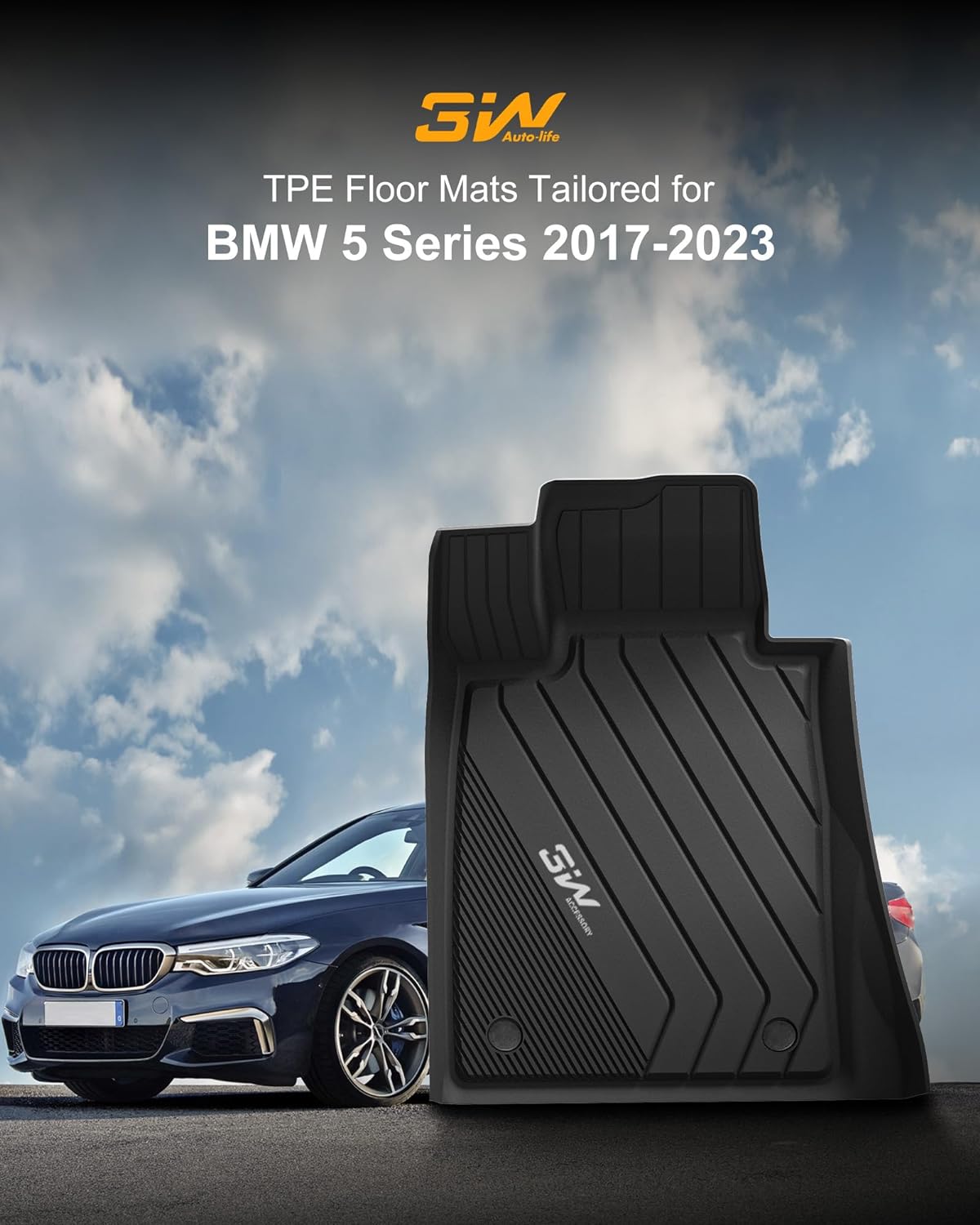 3W BMW 5 Series G20 Floor Mats &amp; Cargo Liner Fit for 2017-2023 All Weather TPE Floor Liner Custom Fit for BMW 5 Series 520i 530e 530i 535i 540i 540d 550i Full Set Car Accessories