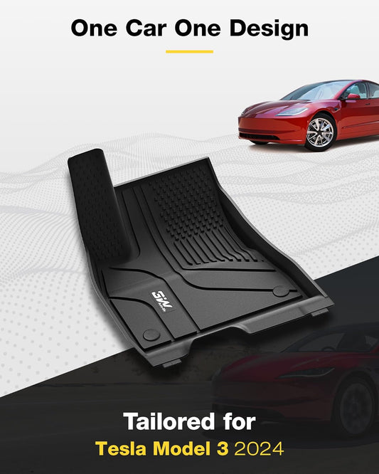 3W Floor Mats Fit for 2024 Tesla Model 3 Highland New Generation Odorless TPE All Weather Custom Fit Floor Liner for 2024 New Version Tesla Model 3 Car Accessories Full Set Black 10+ Years Lifespan