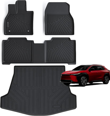 AltraVos Floor Mats & Trunk Mat for 2023 2024 Toyota BZ4X, TPE All Weather Protection 2 Rows Full Set Car Floor Liners with Cargo Liner Custom Fit for 2023 2024 Toyota BZ4X Accessory-Black