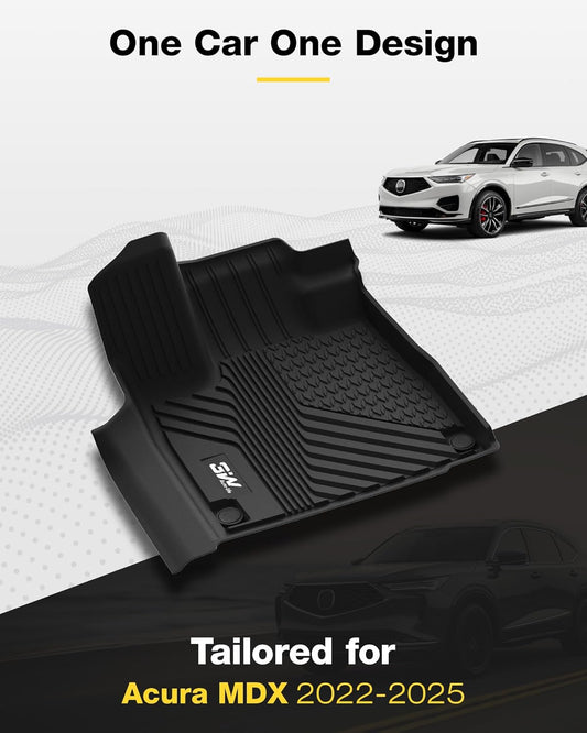 3W Floor Mats Fit Acura MDX 2022-2025 TPE All Weather Non-Silp Odorless Heavy Duty Car Liner Custom Fit Car Accessories 1-3 Row Full Set Car Liners Black 10+ Years Lifespan