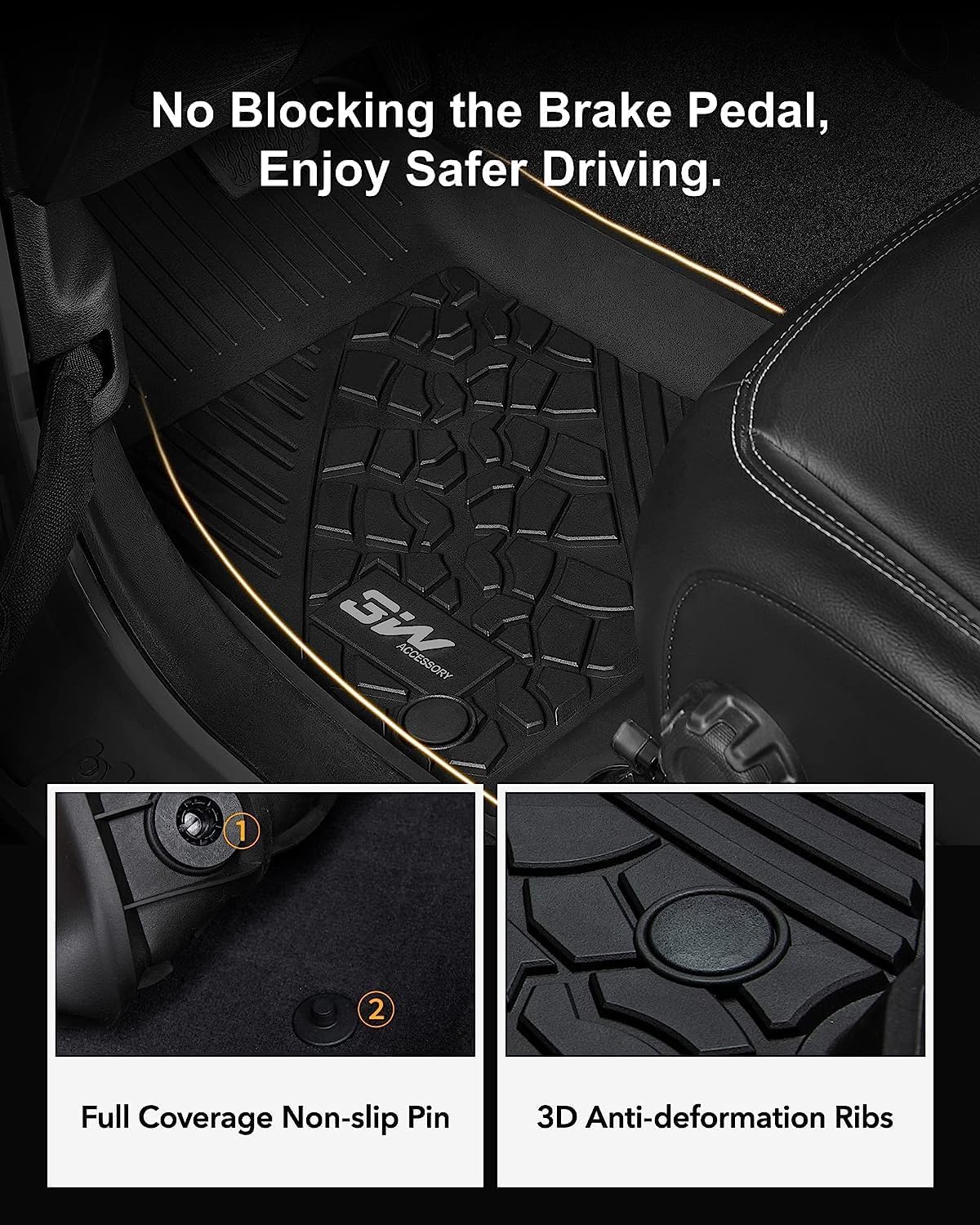 3W Floor Mats&amp;Cargo Liner Fit for Jeep Wrangler JL 2018-2024 Unlimited 4-Door with Subwoofer (Non JK or 4XE) All-Weather TPE Floor Liner for 1st, 2nd Row and Trunk Full Set Car Mats,Black
