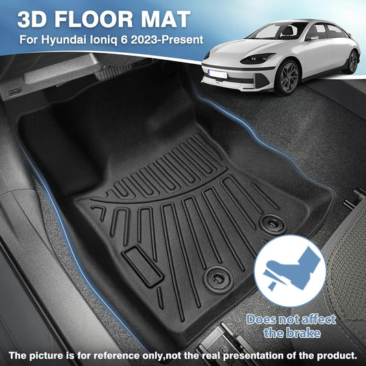 FIILINES Floor Mats for Hyundai Ioniq 6 2023 2024 2025, All Weather TPE Floor Liners for Ioniq 6 Waterproof Durable 1st & 2nd Row Liner Set Black