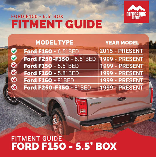 Offroading Gear 4x4 Rollup Truck Tonneau Box Cover | for Ford F150 2015-2024 | Fits Standard Short Bed 6.5' | Heavy-Duty| Waterproof| Dust-Resistant|