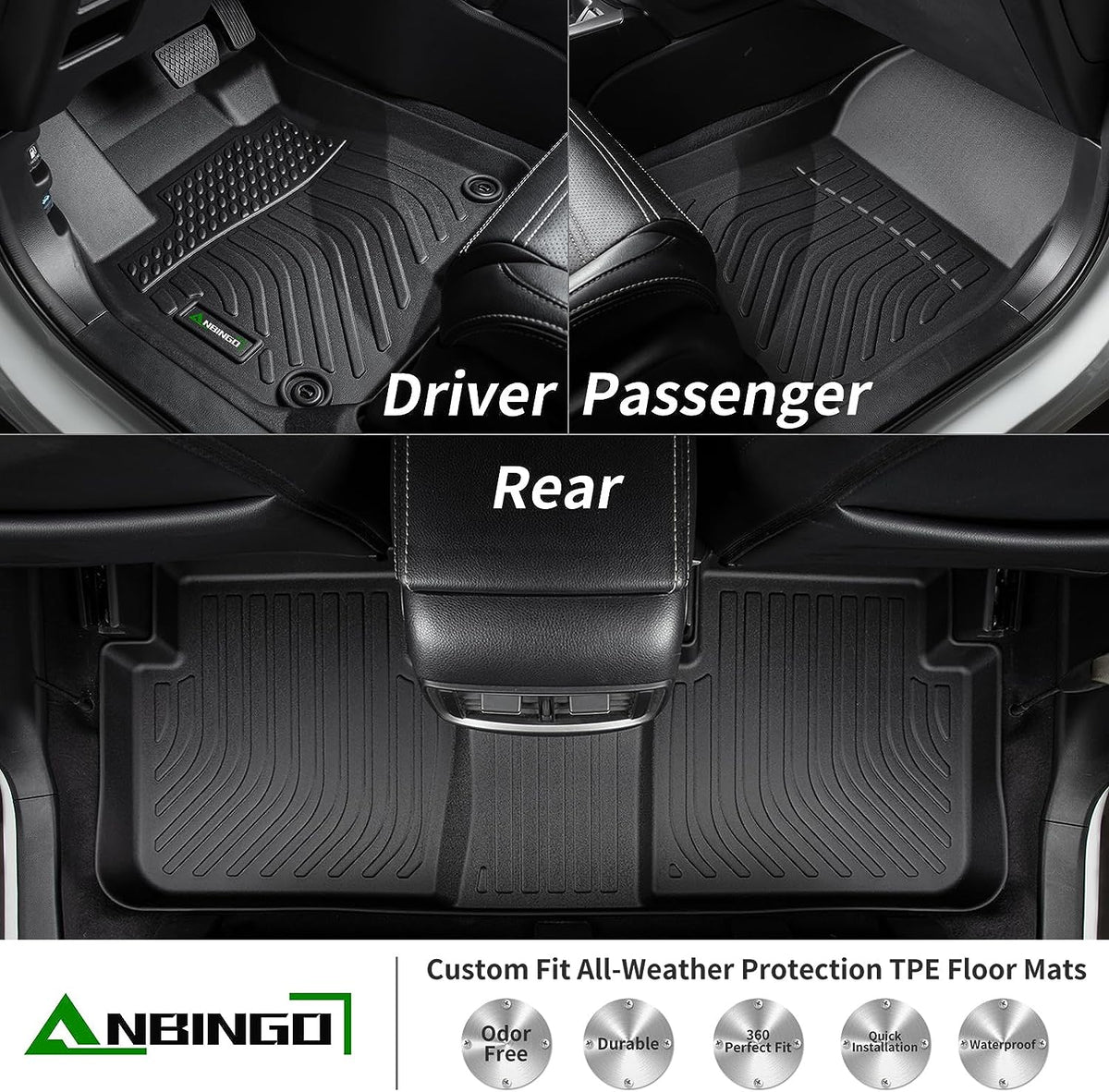 ANBINGO Floor Liner Compatible with Volkswagen Golf 7 2015-2020 Odorless Durable TPE Car Mats,All Weather Guard Anti-Slip Front &amp; Rear Row