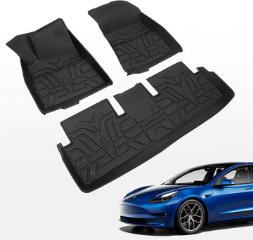 Bomely Fit 2017-2023 Tesla Model 3 Floor Mats TPE Car Floor Liners All Weather Protection Tesla Model 3 Accessories (Floor Mats)