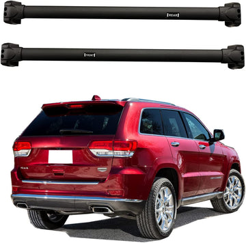 ROKIOTOEX Roof Rack Crossbar Side Rail Cross Bars Fits 2011-2021 Jeep Grand Cherokee (WK2) | Chrome Side Rails Cargo Luggage Carrier – Aluminum Black