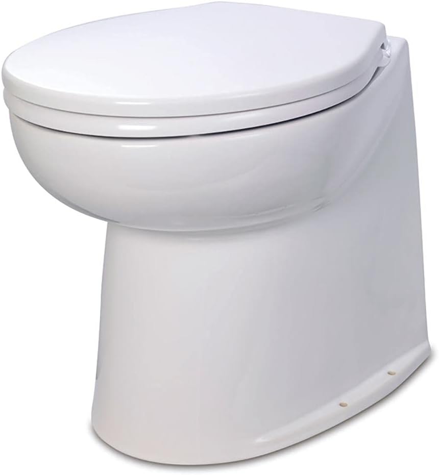 Jabsco 58280-1012 Deluxe Flush 12V DC Electric Toilet Straight Back, 14&quot;