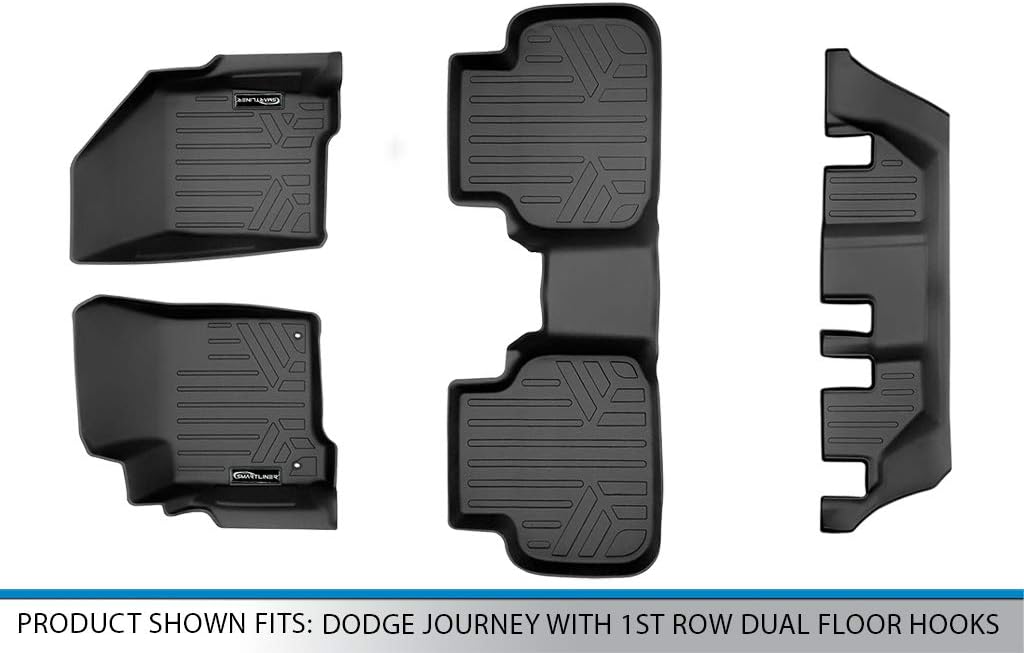 MAXLINER A0198/B0198/C0198 MAXFLOORMAT Floor Mats 3 Row Set Black for 2012-2018 Dodge Journey with 1st Row Dual Floor Hooks