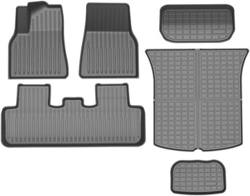 EVMarket.ca Best Tesla Model Y Floor Mats Cargo Mats 2020 2021 2022 2023 5 Seater 7 Seater Full Set 6 Pieces  With FREE Fold Up Windshield Sunshade!