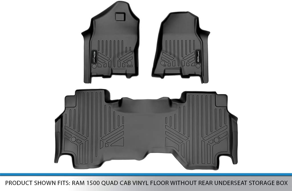 MAXLINER Custom Floor Mats 2 Row Liner Set Black Compatible with 19-22 Ram 1500 Quad Cab Vinyl Floor Without Rear Underseat Storage Box