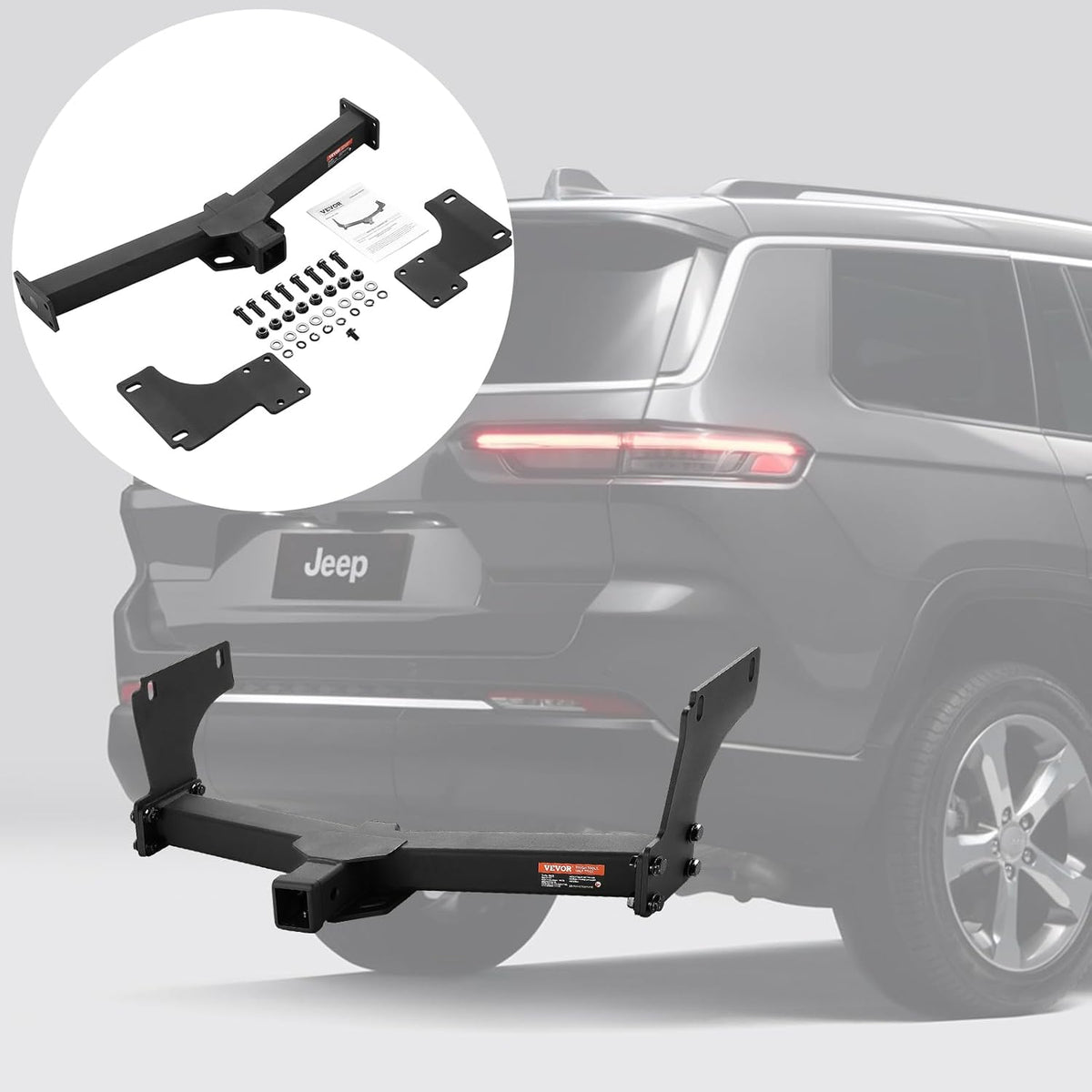 VEVOR Class 3 Trailer Hitch, 2-Inch Receiver, Q455B Steel Tube Frame, Compatible with 2011-2023 Jeep Grand Cherokee, Multi-Fit Hitch to Receive Ball Mount, Cargo Carrier, Bike Rack, Tow Hook, Black