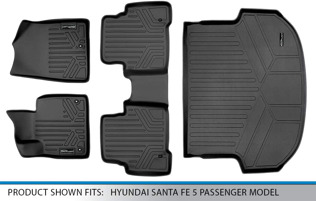 MAXLINER A0114/B0114/D0114 Floor Mats &amp; Tray Cargo Liner for Hyundai Santa Fe 5 Passenger, 2013-2017, 2 Row Set, Black