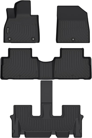 Findway F100 3D Car Floor Mat/Liner (TPE Rubber) Compatible with Hyundai Palisade 7 or 8-Seater 2020-2025, All Weather, Laser Scanned, Great Coverage. for 1st & 2nd & 3rd Row - Black