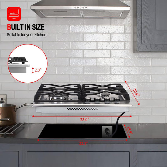 24" Built-in Gas Cooktop, GASLAND Chef GH60SF 4 Burner Gas Hob, 24 Inch NG/LPG Convertible Natural Gas Propane Cooktops, High Power Burner Gas Stovetop with Thermocouple Protection, Stainless Steel