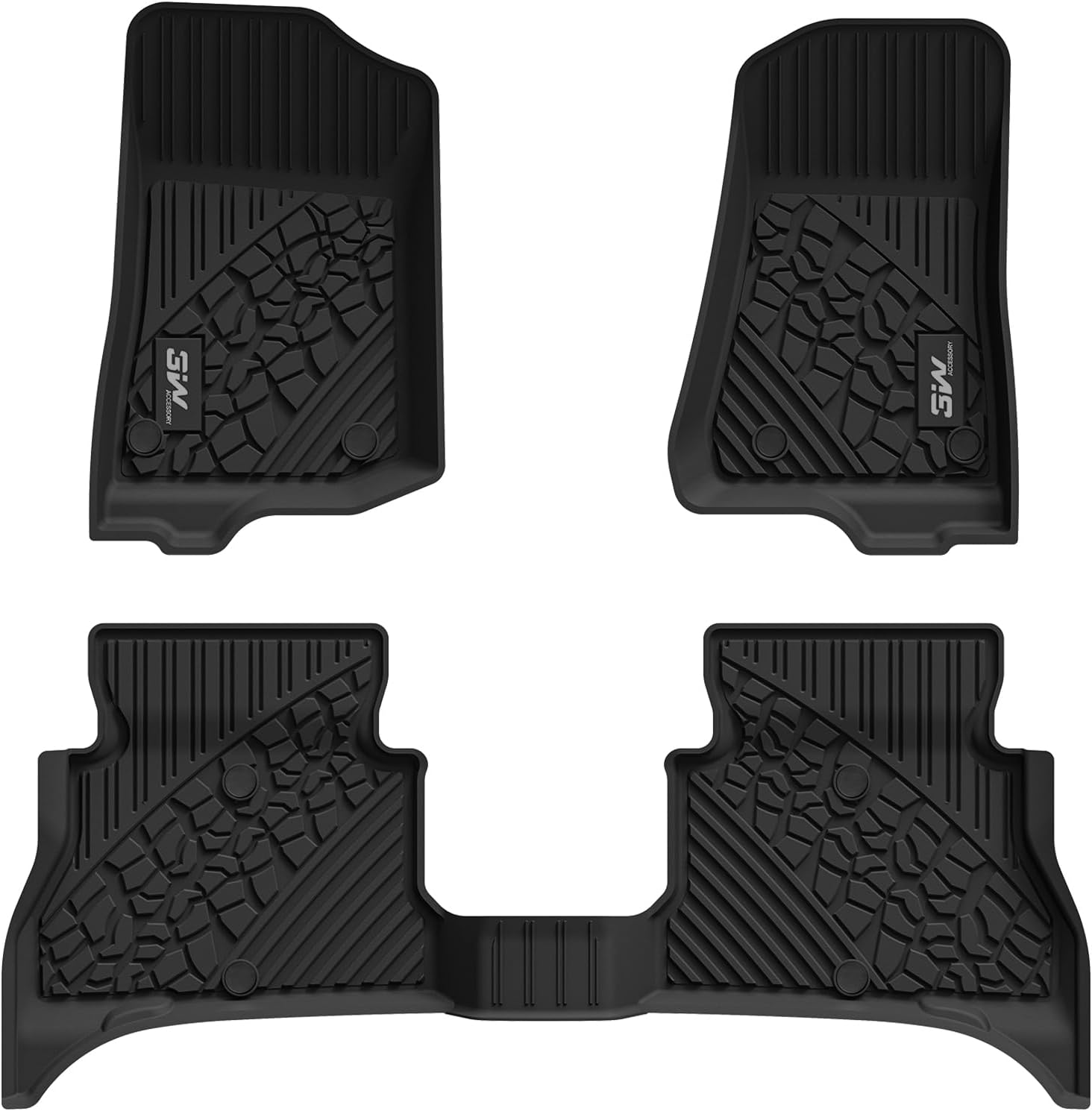 3W Floor Mats Fit for Jeep Wrangler 4XE 2021-2024 Hybrid 4 Door (Non JL or JK) All-Weather TPE Non-Silp Odorless Black Floor Liner for 1st and 2nd Row Full Set Car Mats Grey Logo 10+ Years Lifespan