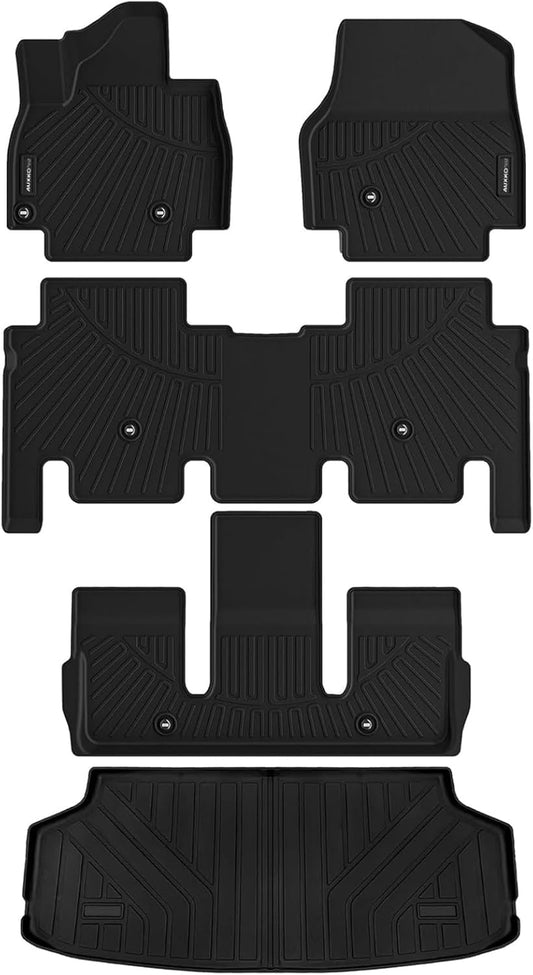 AUXKO- All Weather Floor Mats Cargo Mat Fit for Kia EV9 6 Seat 2024 2025 TPE Liners EV9 Accessories Set All Season Guard Odorless Anti-Slip Floor Mats Cargo Liner Black