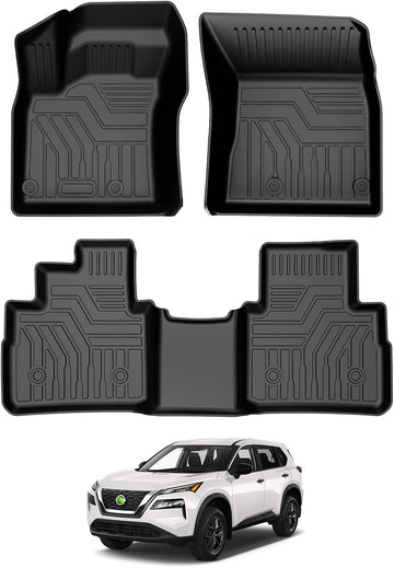 T TGBROS Floor Mats Custom Fit for 2021-2025 Nissan Rogue Accessories All Weather Protection TPE 2 Rows Floor Liners Set Non-Slip Black