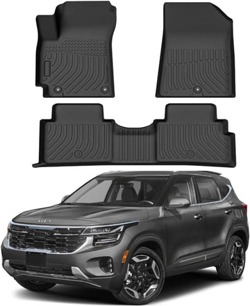 DESLE Floor Mats for 2020-2025 Kia Seltos,Front & Rear Row Car Mats Set, All Weather Guard Floor Liners Waterproof Protection Carpet Mats for Kia Seltos Accessories Black, 3Pcs