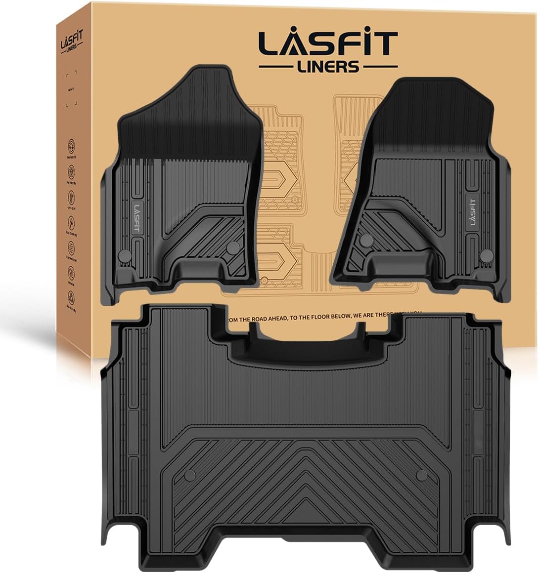 LASFIT Floor Mats Fit for 2019-2024 Ram 1500 Crew Cab (New Body Style) without Rear Under-Seat Factory Storage, Bucket Seat, All Weather Custom Fit Car Floor Liners 1st & 2nd Row, Black