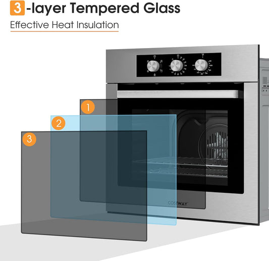 Costway 24" Single Wall Oven 2.47Cu.ft Built-in Electric Oven 2300W w/ 5 Cooking Modes