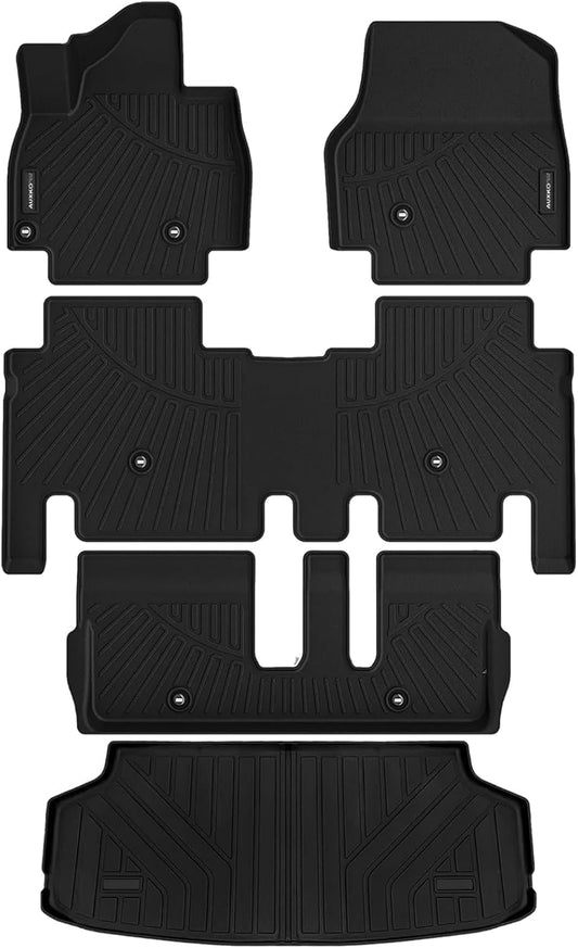 AUXKO- All Weather Floor Mats Cargo Mat Fit for Kia EV9 7 Seat 2024 2025 TPE Liners EV9 Accessories Set All Season Guard Odorless Anti-Slip Floor Mats Cargo Liner Black