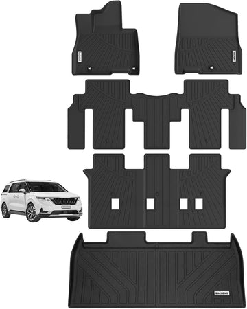 BACHENG Floor Mats & Cargo Liners Compatible for Kia Carnival 2022-2025 (Only Fit 8 Seats Fits LX seat Package, EX and SX), All Weather 3 Row Floor Liners and Trunk Mats Accessories-Black