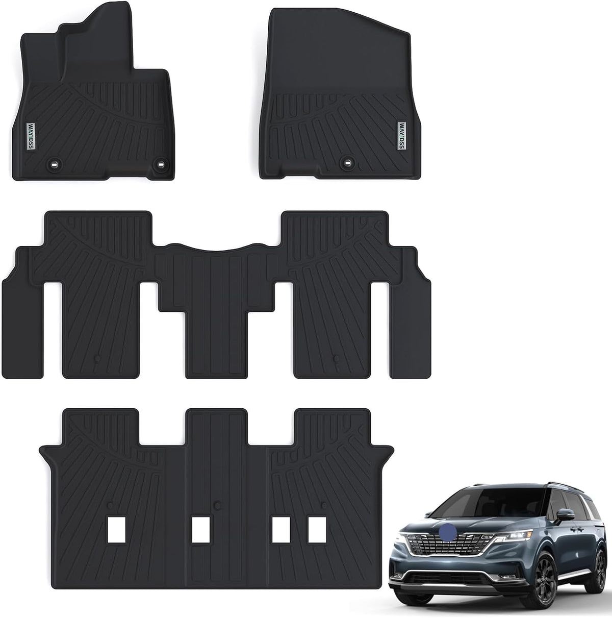 WAYIDSS Floor Mats for Kia Carnival 2022 2023 2024, 3 Rows Full Set(Only Fits 8 Seats Models.Fits LX w/seat Package, EX and SX. Does NOT fit Prestige Models),TPE All Weather Car Floor Liners