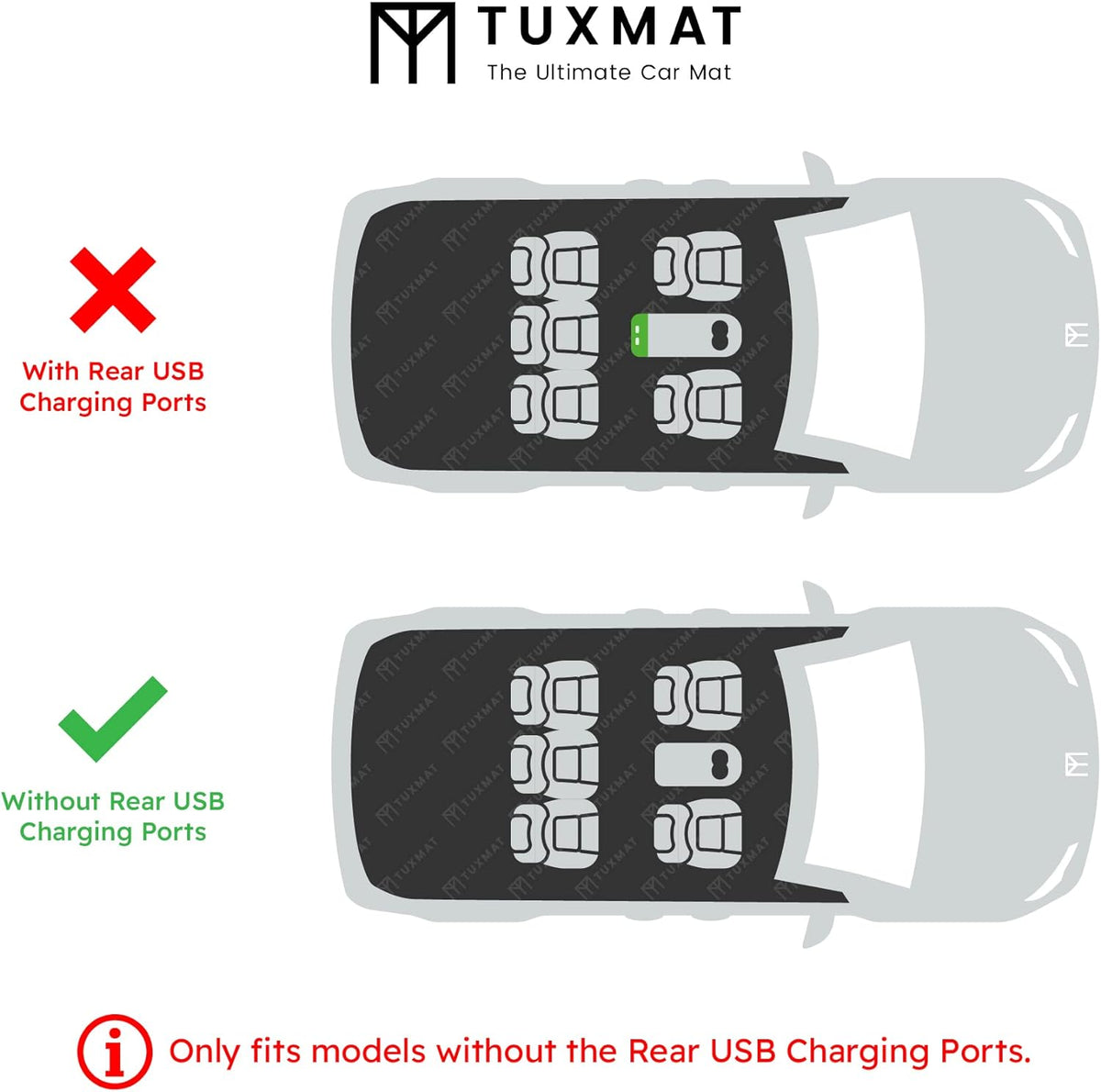 TuxMat 8704 - for Honda Civic  Without Rear USB Charging Port 2022-2024 Models - Custom Car Mats - Maximum Coverage, All Weather, Laser Measured - This Full Set Includes 1st and 2nd Rows