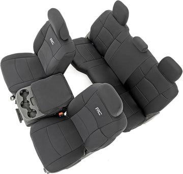 Rough Country Neoprene Seat Covers for Dodge Ram (2019-2024) - UV & Water Resistant, Foam Padded Truck Seat Covers - Full Set