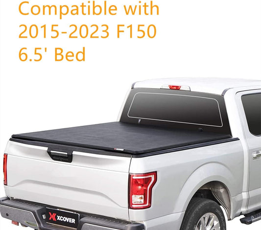 X XCOVER Soft Locking Roll Up Tonneau Cover, Compatible with 2015-2023 F150 Pickup 6.5 Ft Styleside Bed