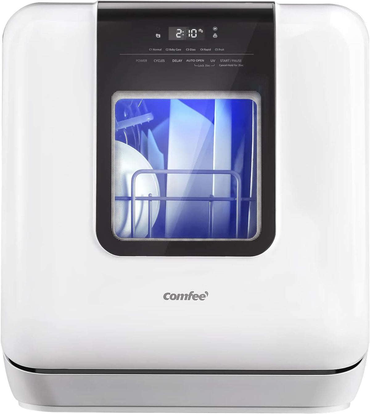 COMFEE&#39; Countertop Dishwasher, Portable Dishwasher with 6L Built-in Water Tank, Mini Dishwasher with More Space Inside, 7 Programs, UV Hygiene&amp; Auto Door Open, for Apartments, Dorms&amp; RVs