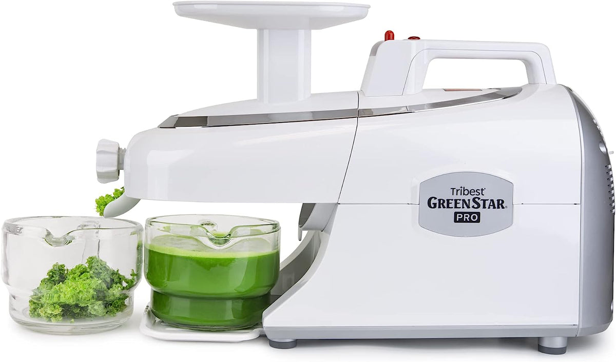 Tribest Greenstar GS-P501-B Pro Jumbo Slow Masticating Juicer, Twin Gear Cold Press Juicer and Juice Extractor, White