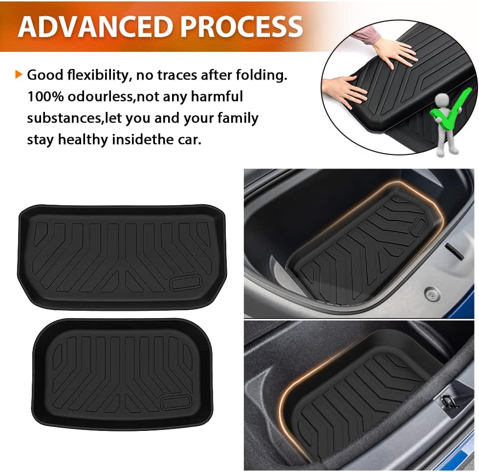 FIILINES Custom Fit for Frunk Trunk Mat 2020 2021 2022 2023 Tesla Model Y 5 Seater Accessories (Not Fit 7-Seater) All Weather Frunk Mat Rear Storage Mat Cargo Trunk Liner Floor Mat