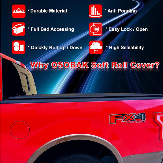 OSOBAK Soft Roll Up 5'7" Truck Tonneau Cover Compatible for 2019 2020 2021 2022 2023 2024 Ram 1500 New Body Style Vinyl Bed Cover | Fleetside Without Rambox Not for 2019+ Classic Body