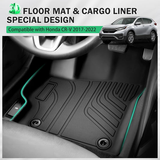 All Weather Floor Mats & Cargo Liner for 2017-2022 Honda CR-V CRV (Not Fit Hybrid) Non-Slip, Custom Fit 1st & 2nd Row with Trunk Mat Backrest Mat Cover Protector Full Set for CRV Accessories Heavy TPE