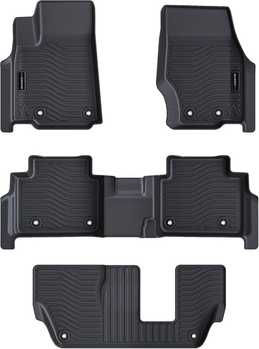 Auxko All Weather Floor Mats Fit for Jeep Grand Cherokee L 2021-2025 2026 | 7 Seat(2nd Row Bench Seat),High Wall,All Season,Odorless,Anti Slip,Rain&Salt Resistant,TPE,Black,Accessories,Pet Friendly