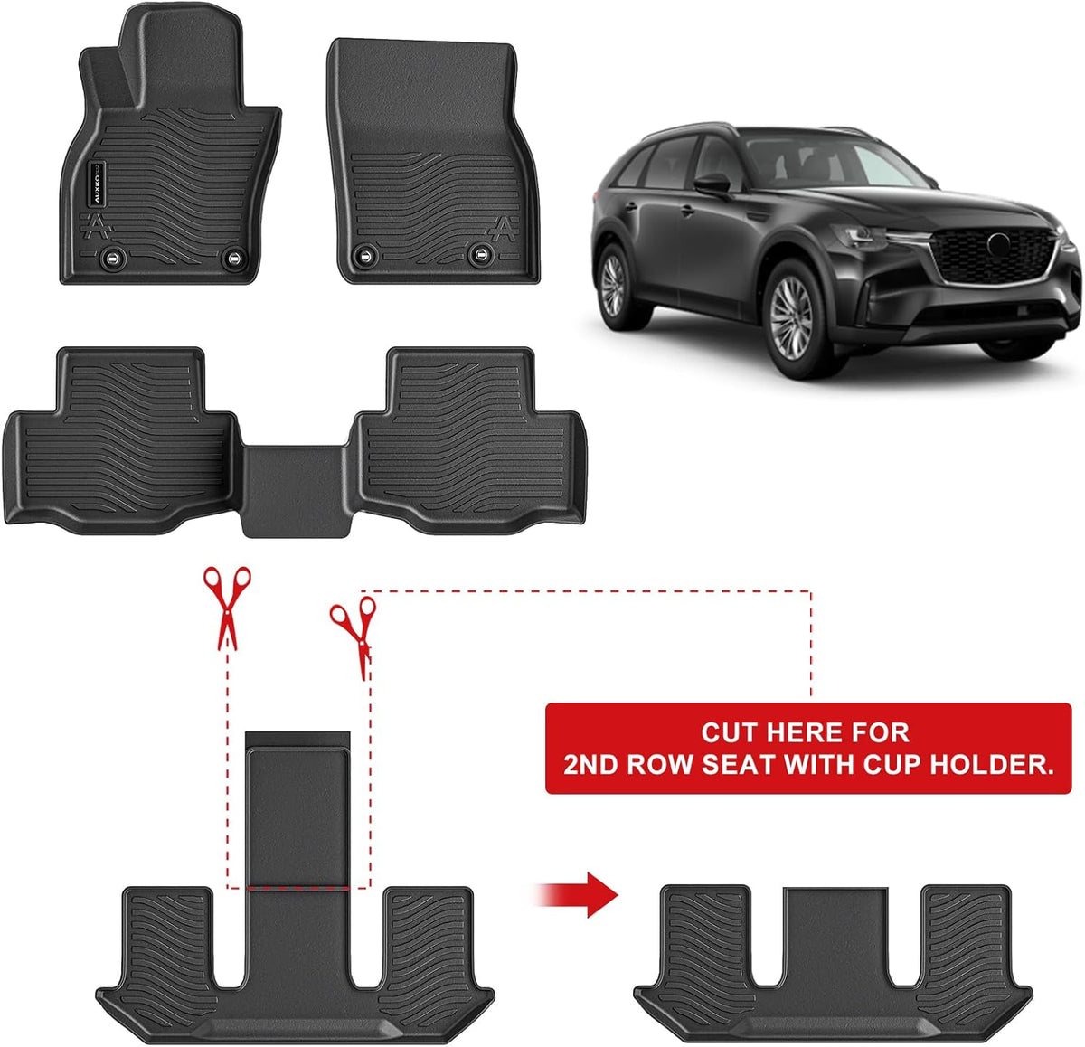 Auxko All Weather Floor Mats Fits for Mazda CX-90(Include PHEV) 2024 2025 6&amp;7 seat 3 Rows TPE Liners Accessoires for Mazda CX90 2024 2025 All Season Guard Odorless Anti-Slip Mats