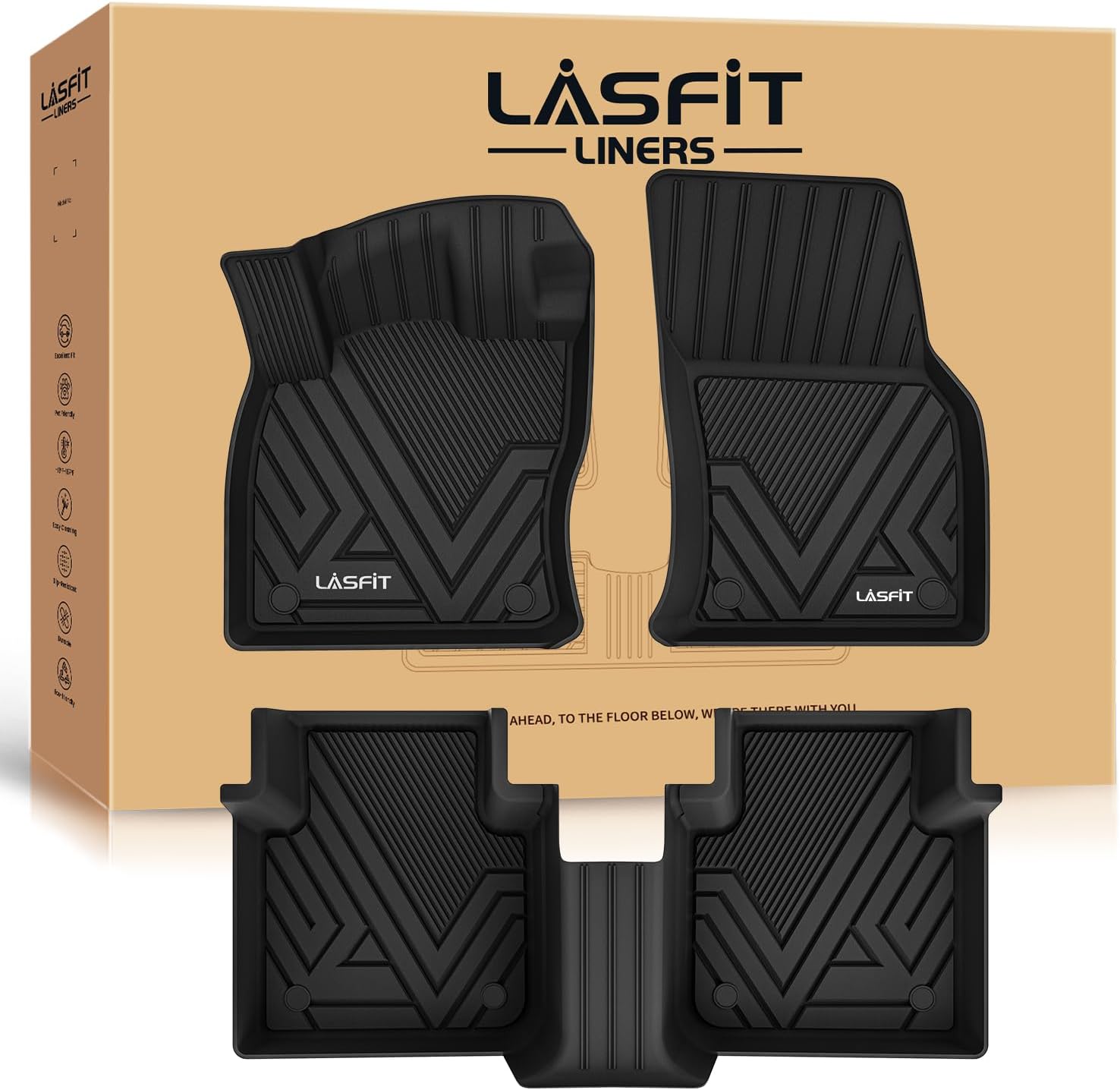 LASFIT Floor Mats for Volkswagen VW Tiguan 2018-2024, Dual Anti-Slip & Deep Dish Custom Fit All-Weather Car Mats, Odorless TPE, 5+ Year Lifespan, for Volkswagen Accessories, 1st & 2nd Row