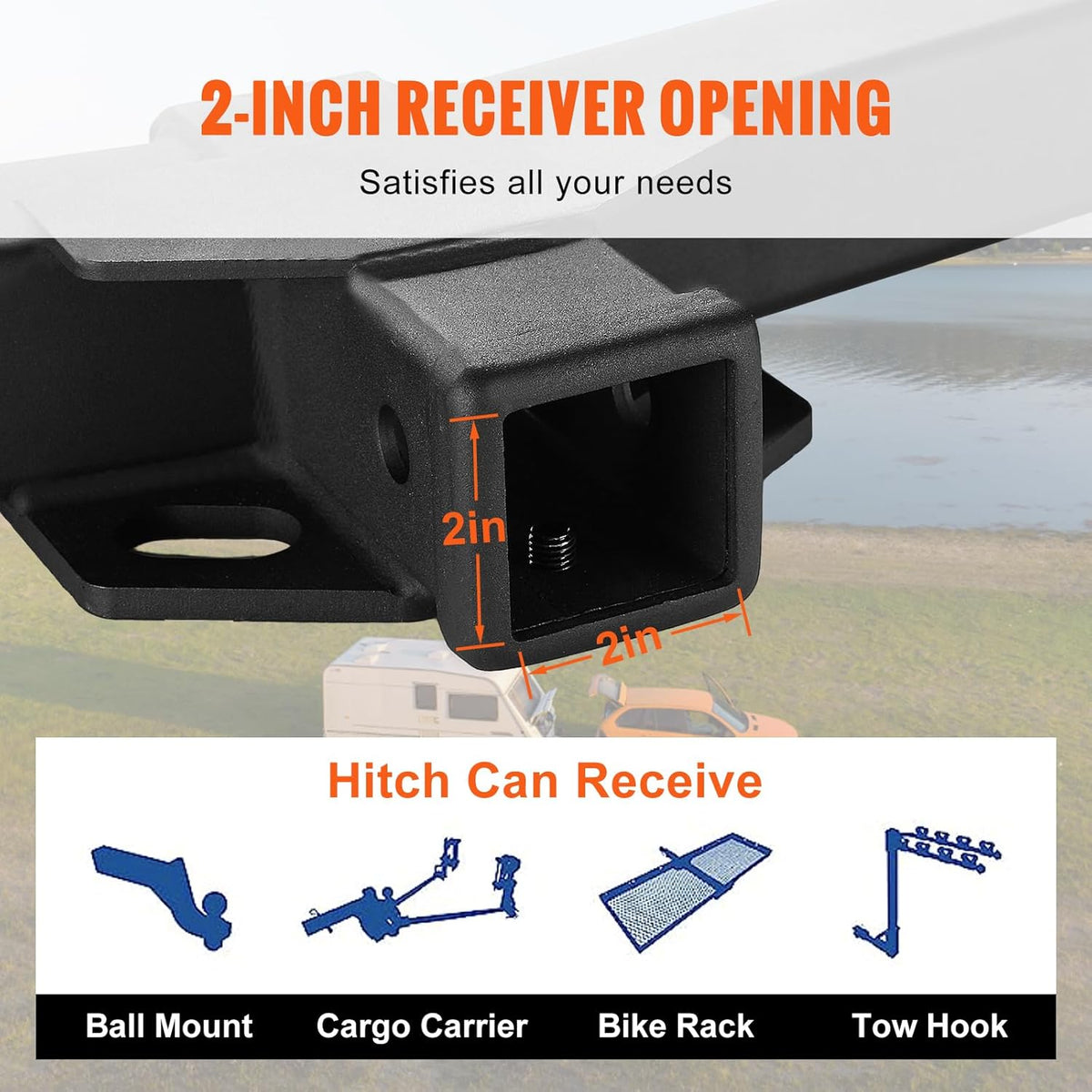 VEVOR Class 3 Trailer Hitch, 2-Inch Receiver, Q455B Steel Tube Frame, Compatible with 2011-2023 Jeep Grand Cherokee, Multi-Fit Hitch to Receive Ball Mount, Cargo Carrier, Bike Rack, Tow Hook, Black