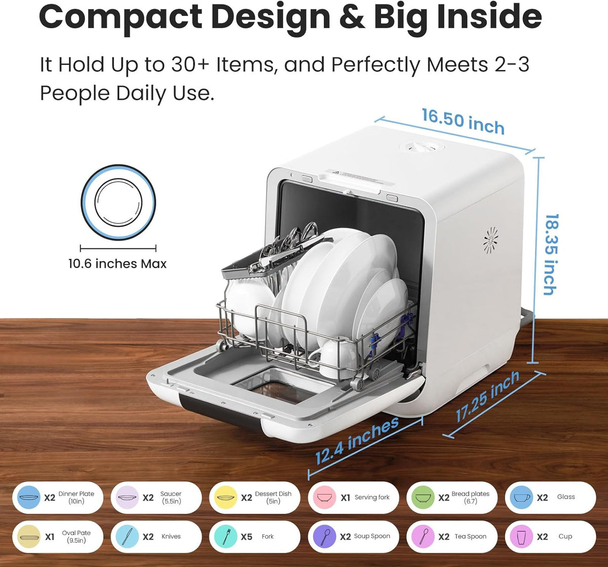 COMFEE&#39; Countertop Dishwasher, Portable Dishwasher with 6L Built-in Water Tank, Mini Dishwasher with More Space Inside, 7 Programs, UV Hygiene&amp; Auto Door Open, for Apartments, Dorms&amp; RVs